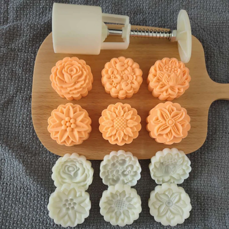 

6Pcs/4Pcs Kitchen Supplies 3D Flower Shape 50g Mooncake Moulds Multi Purpose Reusable Festival Cookie Decorate Tool