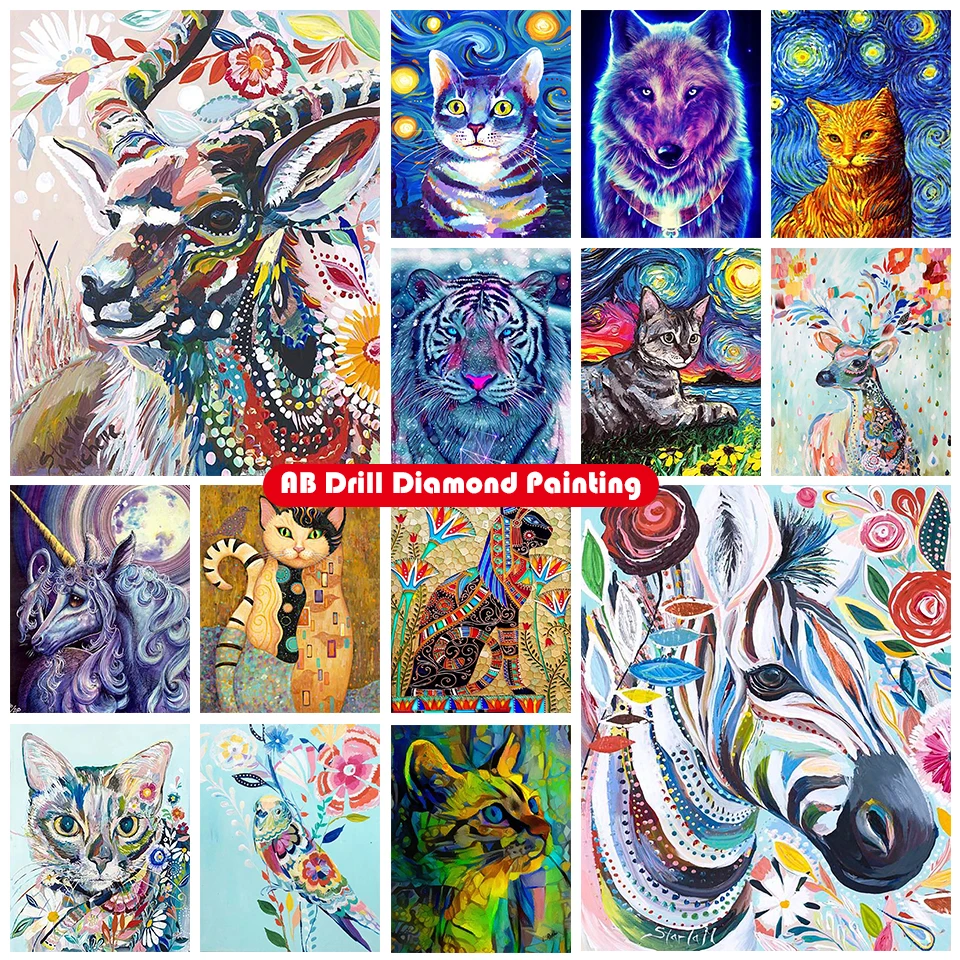 

Zipper bag 5D DIY AB diamond painting kit animal parrot wolf cat zebra full circle diamond cross stitch mosaic home decoration