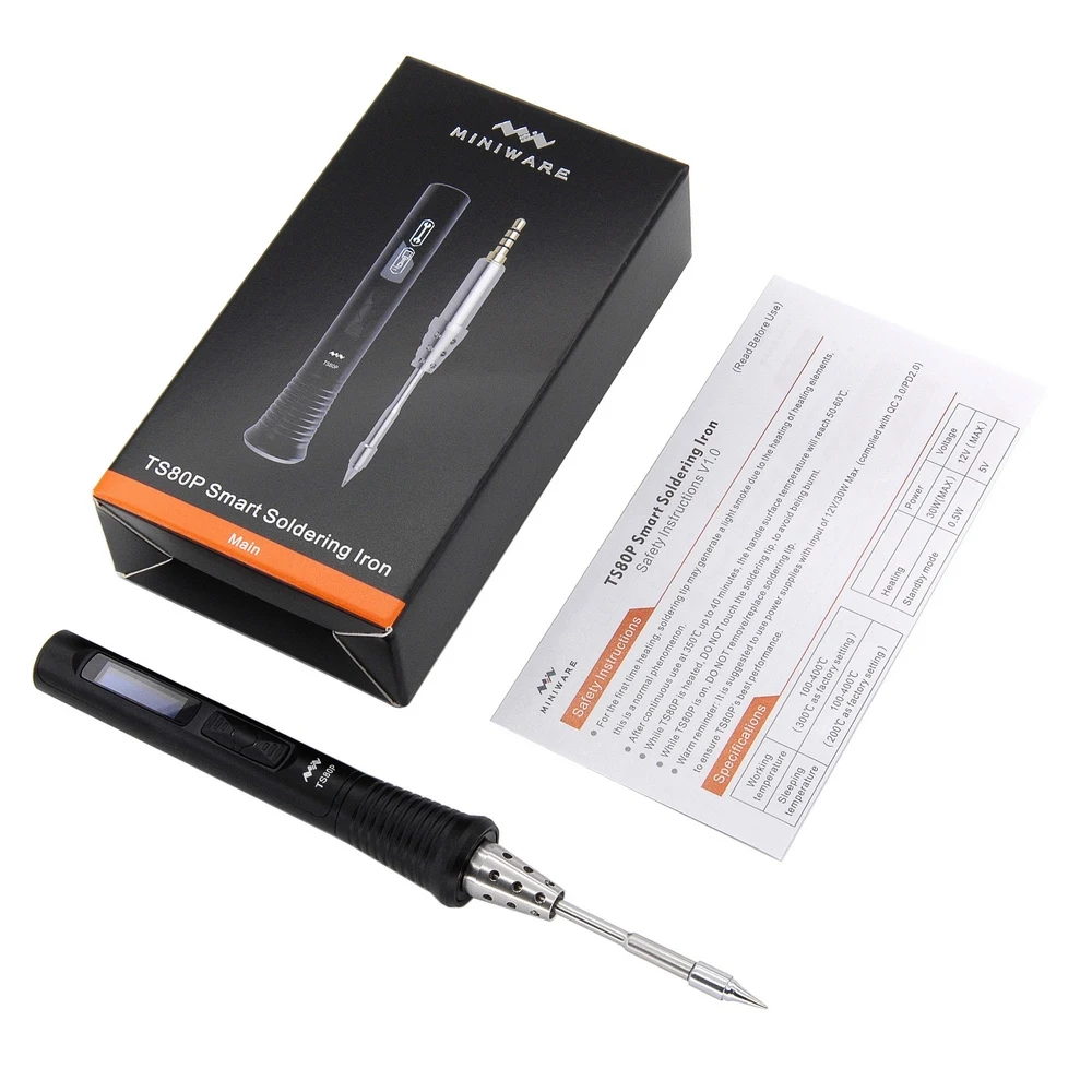 

Mini TS80P Portable Electric Soldering Iron Adjustable Temperature Digital Solder Station OLED Display USB Type C Power Jack