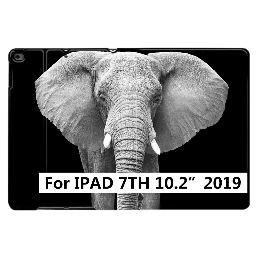 iPad 7th 10.2 2019 Чехол-подставка для iPad Air 1 2 3 9," 56 7th 10,2" 10," PRO Mini 4 5 Cool animals Black Elephant из искусственной кожи - Цвет: iPad 7th 10.2 2019