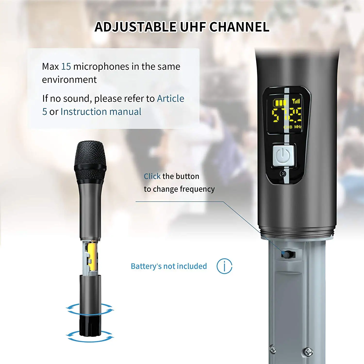 Беспроводной микрофон для караоке UHF беспроводной двойной ручной динамический с