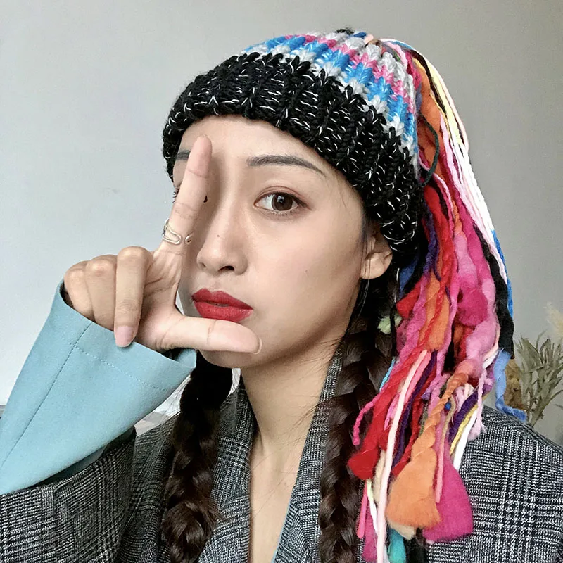 Европейская зимняя разноцветная облегающая шапка Женская непальская коса