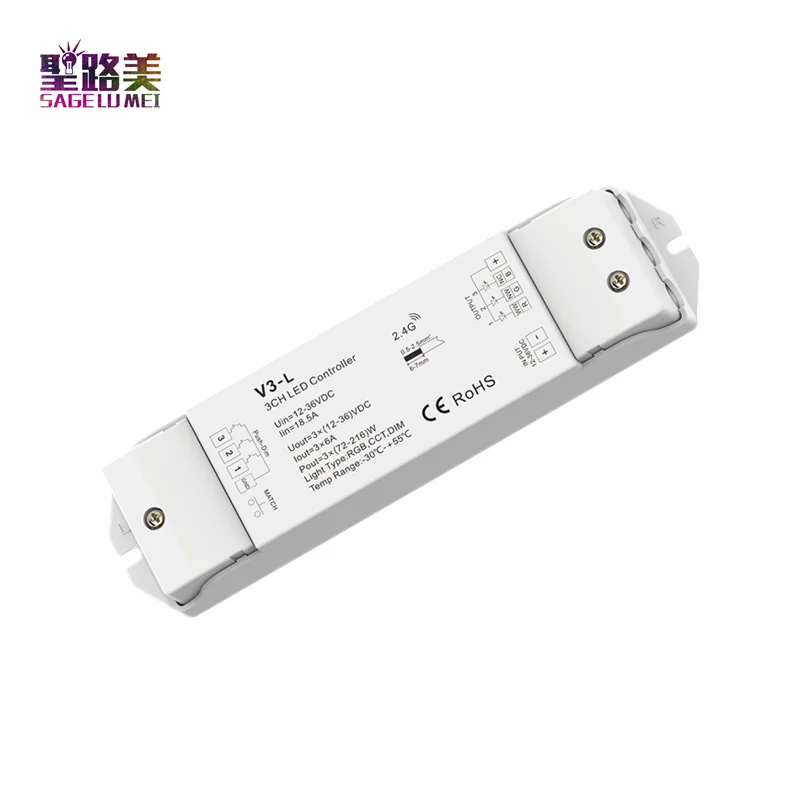 

12-36VDC 24V Controller Push Dim V3-L LED strip dimming 3CH Channel RGB controller dimmmer/color temperature/RGB 3 in 1 for tape
