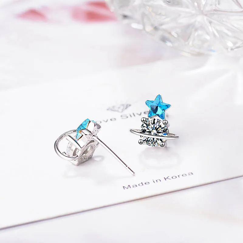 Bague Ringen серьги, ювелирные изделия с голубыми кристаллами океана, маленькая звезда, серьги с кисточками для женщин, 925 пробы серебряные ювелирные изделия, лучший подарок