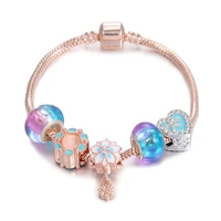 new panjia style bracelet gradient colored glass love flower beaded fashion bracelet