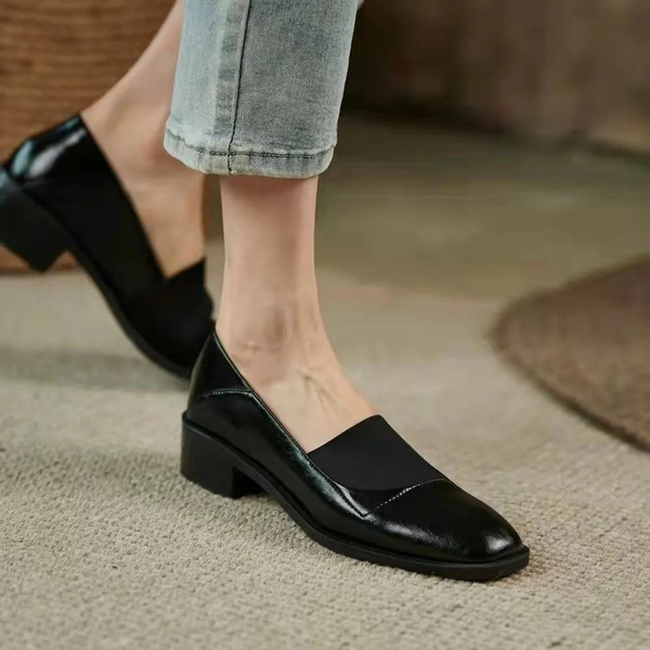 

Women's high heels leather office autumn British style single shoes casual thick heel loafers 2022 new black Zapatillas Mujer