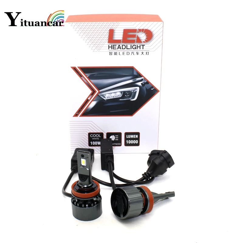 Yituancar F6 2X LED Car Headlight Bulb Styling Source IP68 100W 6500K H1 H3 H7 H11 9005 Single Beam H4 Hi/Lo Beam Front Fog Lamp