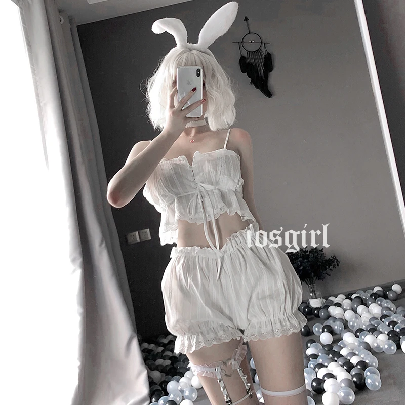 Женское сексуальное Белое Шифоновое нижнее белье в комплекте стиле &quotЛолита&quot