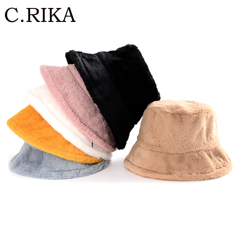 

Autumn Winter Faux Fur Bucket Hat for Women Fashion Solid Warm Fisherman Hat Panama Lady Girls Outdoor Travel Basin Cap Bob