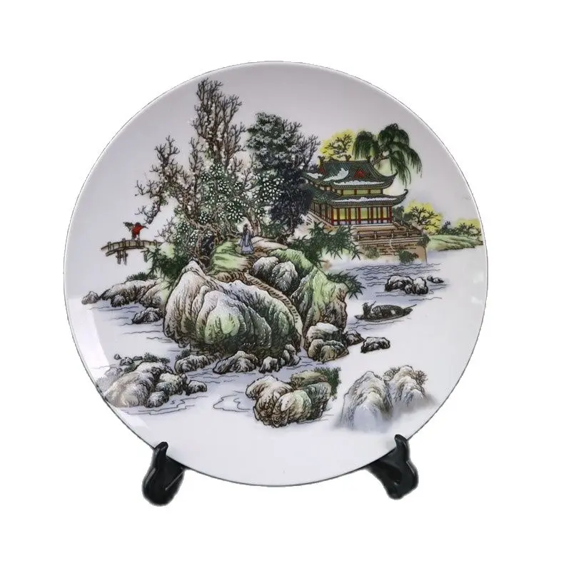 

Китайская старая фарфоровая Пастельная тарелка с узором в виде пейзажа