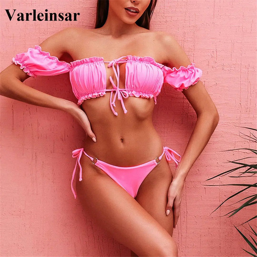 Новый сексуальный женский купальник с открытыми плечами на шнуровке комплект