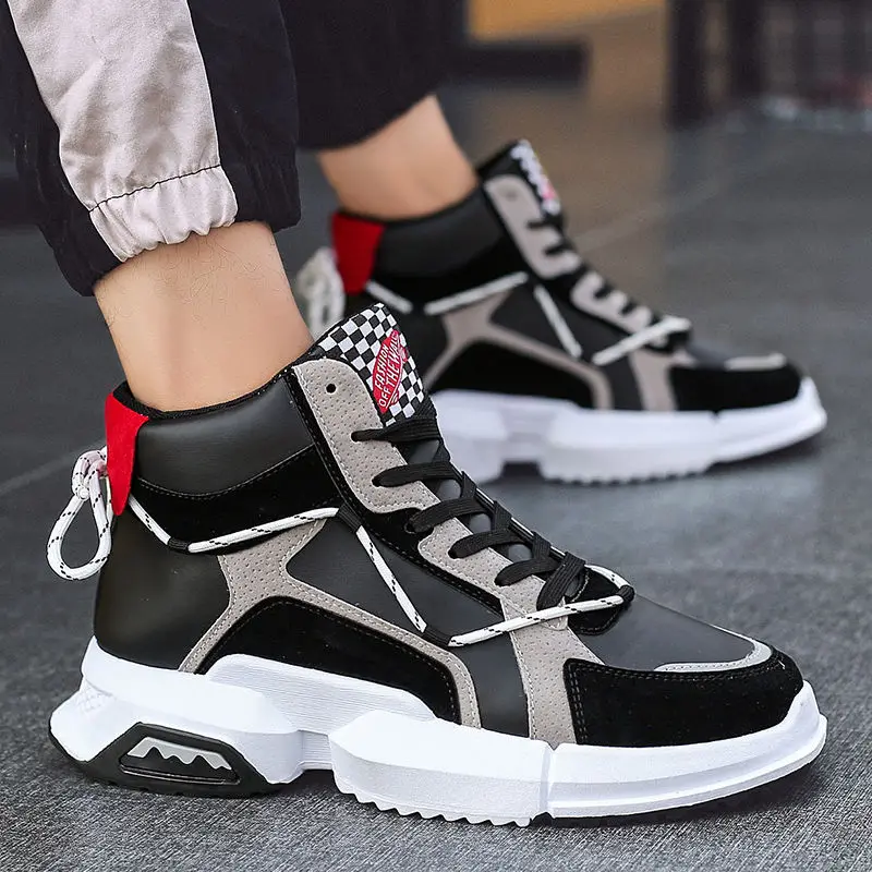 Новинка высокие мужские кроссовки на платформе модные кожаные дышащие обувь для
