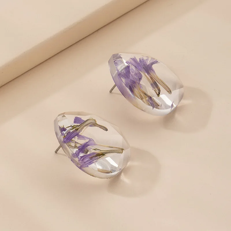 

Style Dry Flower Earrings Female Lovely Flower Resin Water Drop Earrings Female Personality Earrings Female