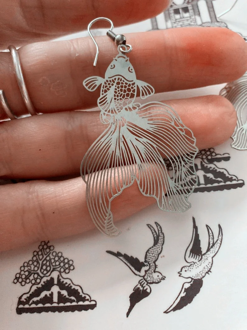 Кои Висячие серьги милые Alt Винтаж Стиль китайские стильные милый рыбы кои в виде