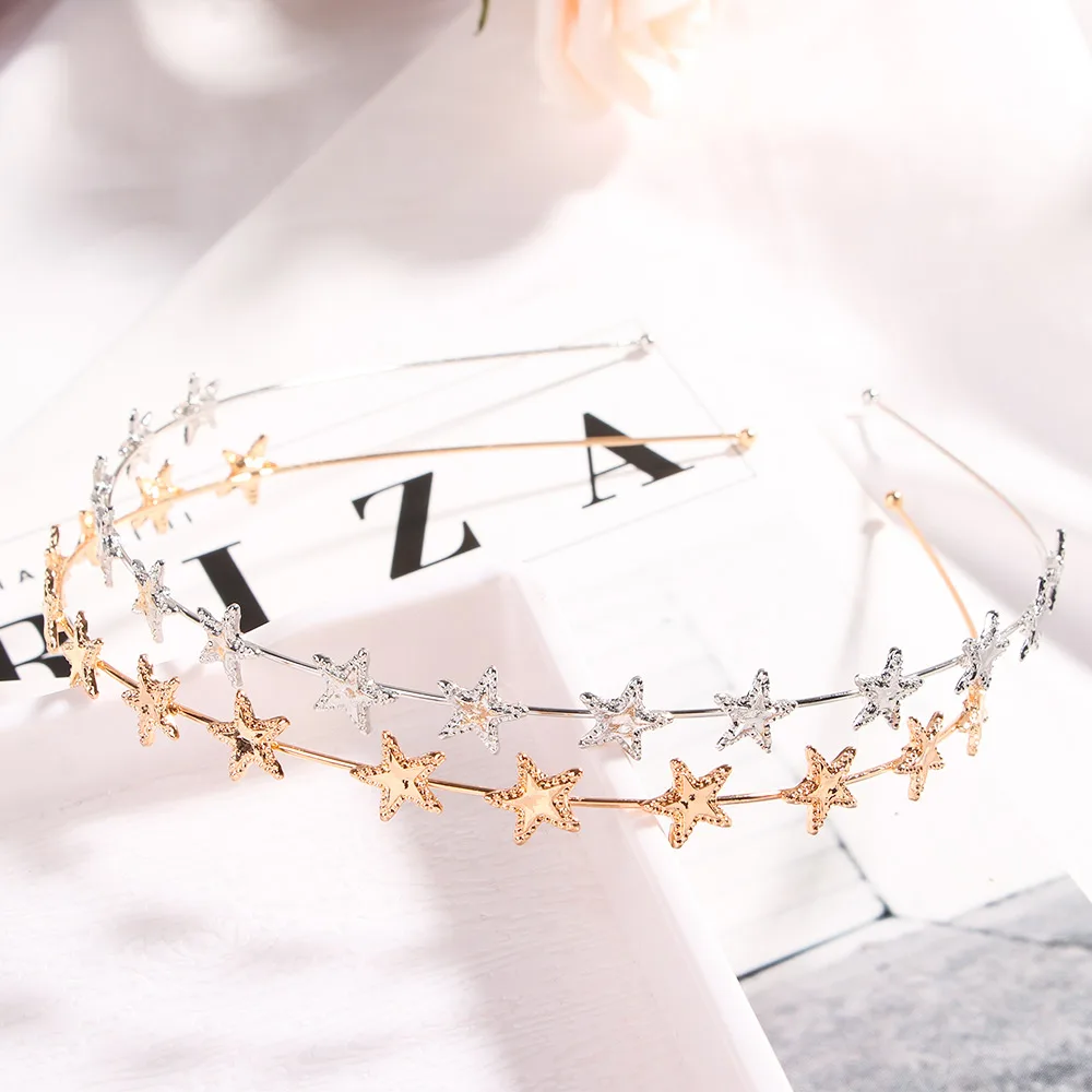 

Fashion Gold Sliver Metal Star Hairband for Women Sweet Wedding Hair Accessories Tiara Elegant Headband Girls Headwear