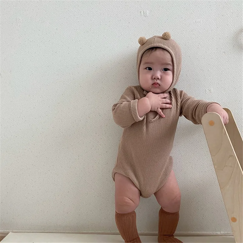 Детский комбинезон с шапкой комплекты Хлопковые вязаные свитера для малышей