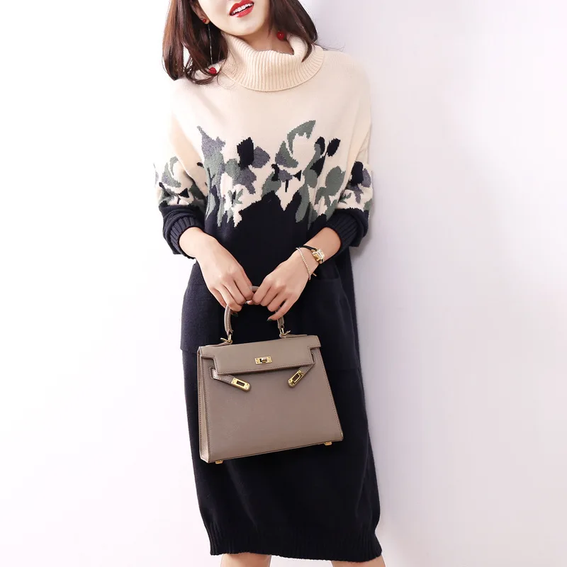 Водолазка оверсайз женский свитер зимний толстый с принтом длинный рукав