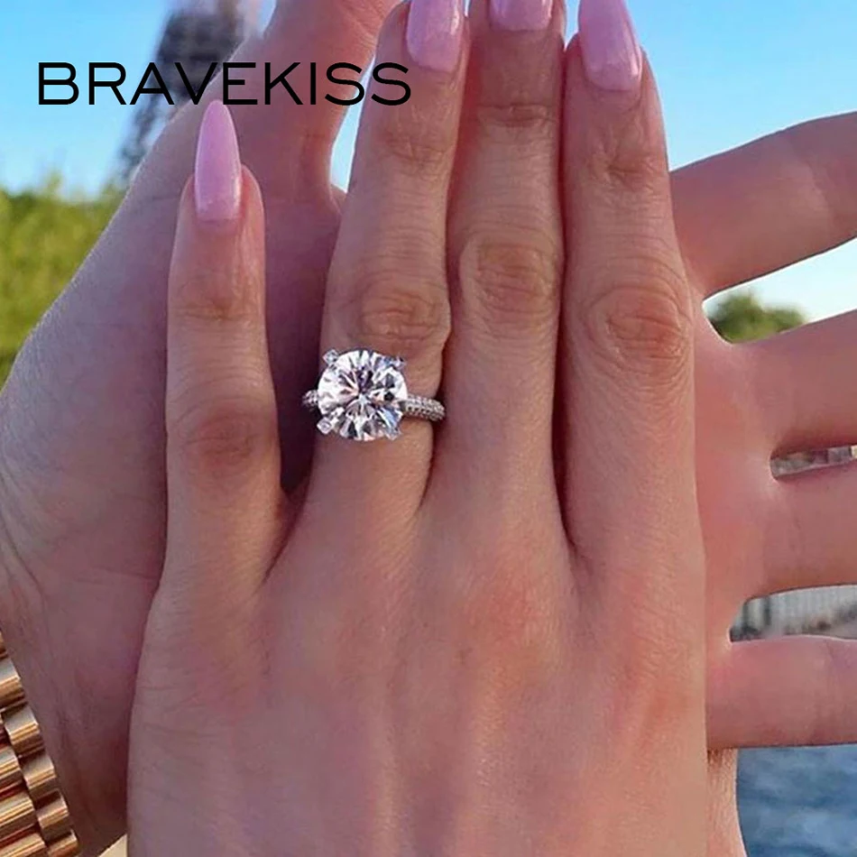 BRAVEKISS роскошные свадебные кольца с большим кубическим цирконием круглые