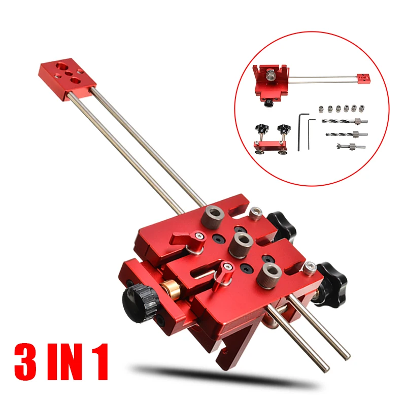 3 in 1 Woodworking Hole Drill Punch Guide Locator Positioner Jig Tool Kit Aluminium Alloy Wood Working DIY Tools