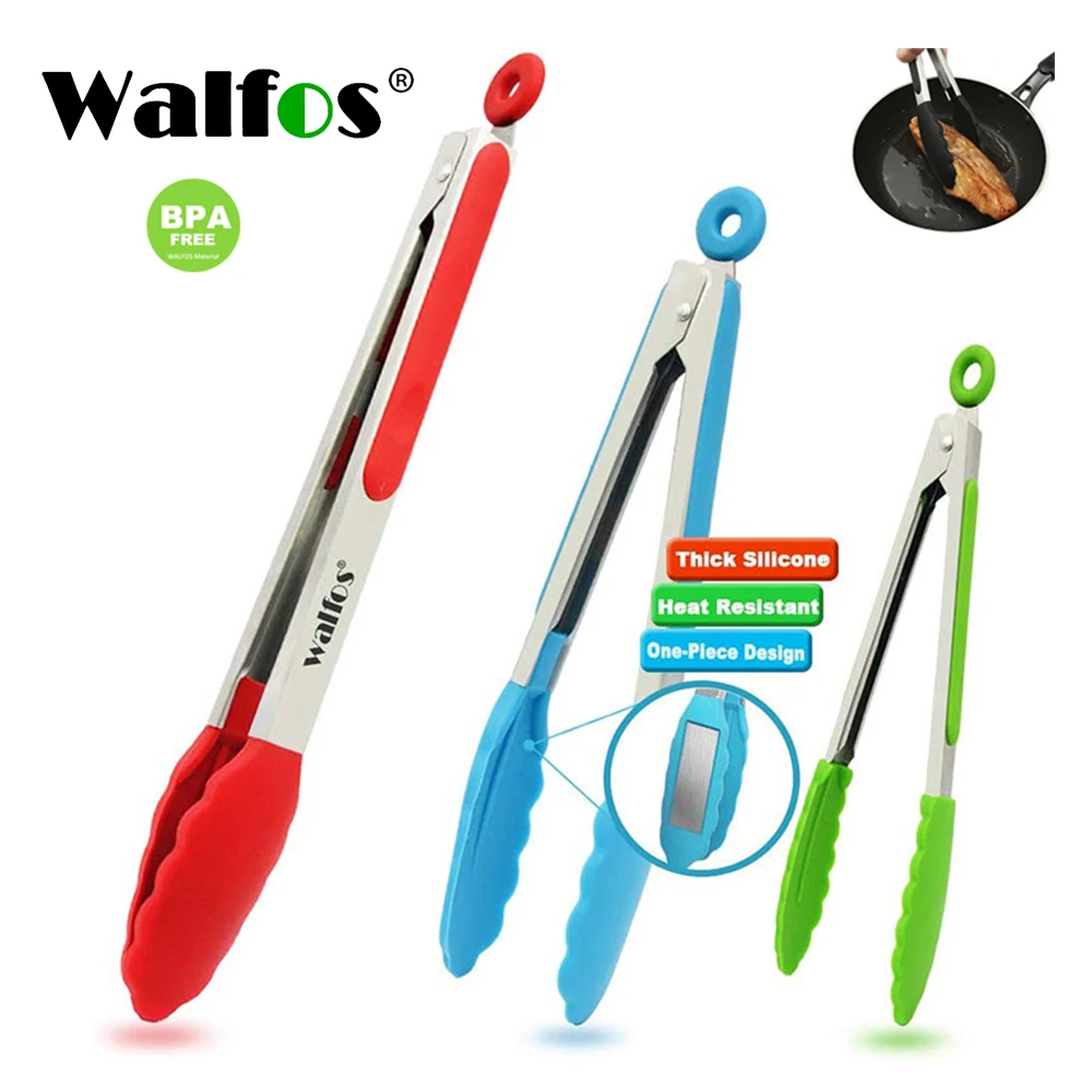 

WALFOS Food Grade 100% Non Stick Silicone Tongs Kitchen Tongs Utensil Cooking Tong Clip Clamp Accessories Salad Serving BBQ Tool
