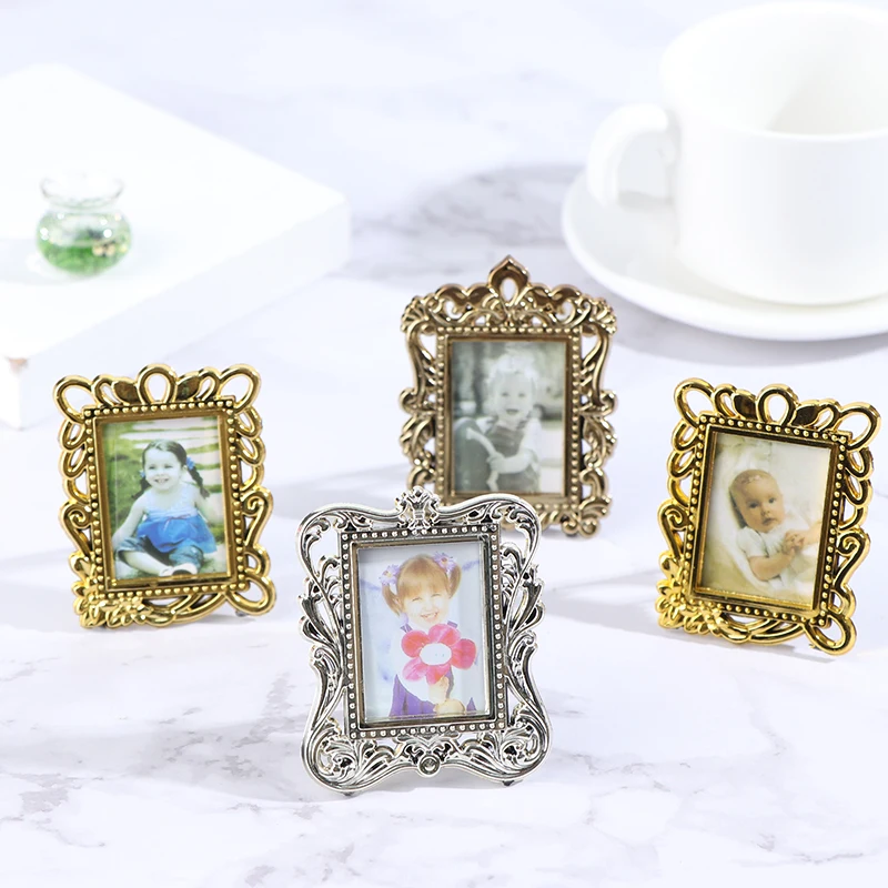 Винтаж золото картина каркас прямоугольные фоторамки для 1/12 кукольный домик в