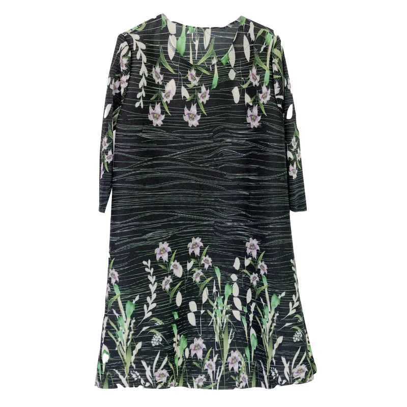 

TVVOVVIN 2021 Spring New O-neck Three Quarter Sleeve Loose Printed Casual Pleated Large Size A-line Dress For Women 6OJ7