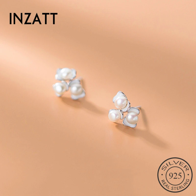 

INZATT реальные 925 стерлингового серебра жемчужные серьги-гвоздики в виде цветка для Модные женские вечерние милые ювелирные украшения минима...