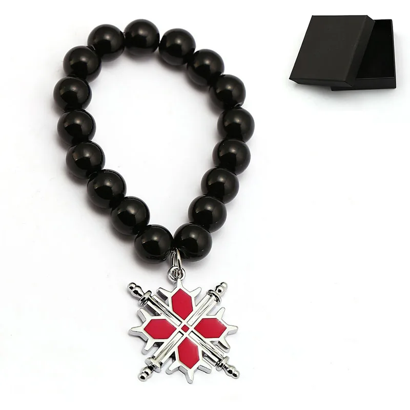 

2 Styles Anime Jewelry Vampire Knight Bracelets Rose Shape Metal Charm Handmade Black Onyx Beaded Bracelet Cosplay Bangle