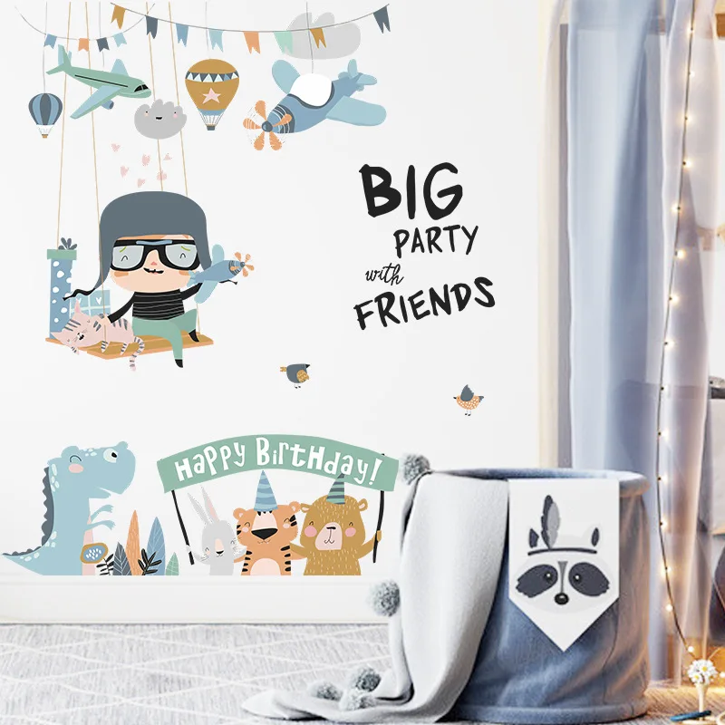 Золлор мультфильм животных качели детские английские буквы стикер стены спальня