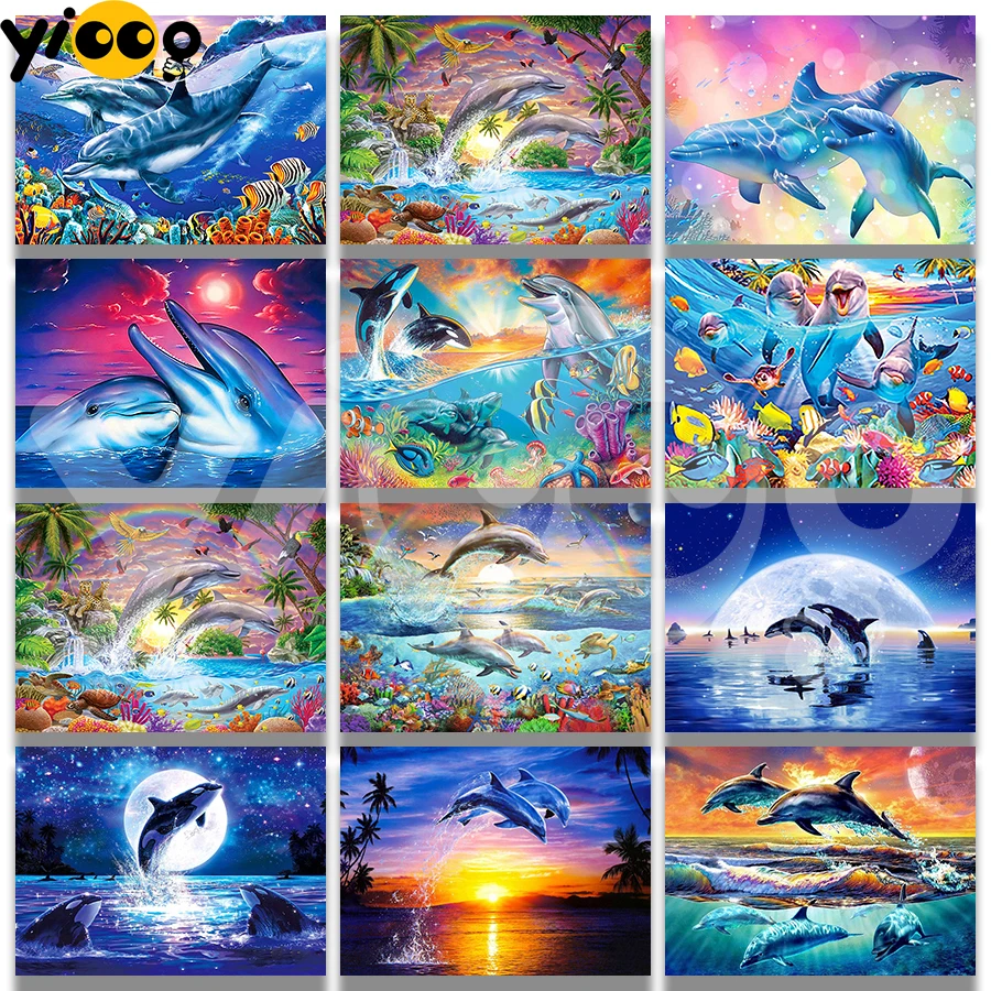 

Full Square/Round Diamond Embroidery Dolphin shark Fishes 5D Diamond Painting Cross Stitch Rhinestone Mosaic Home Decor Gift
