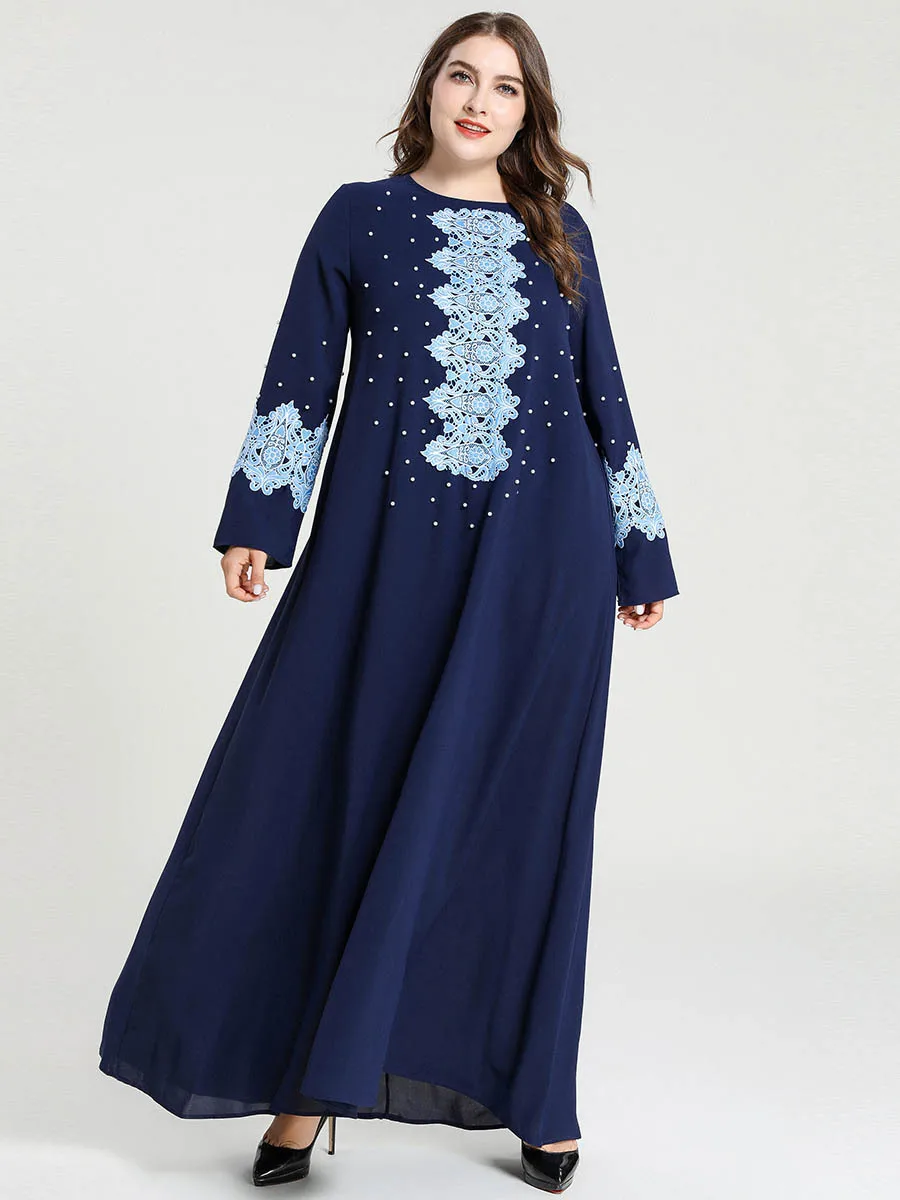 Женское платье в арабском мусульманском стиле, голубое длинное платье