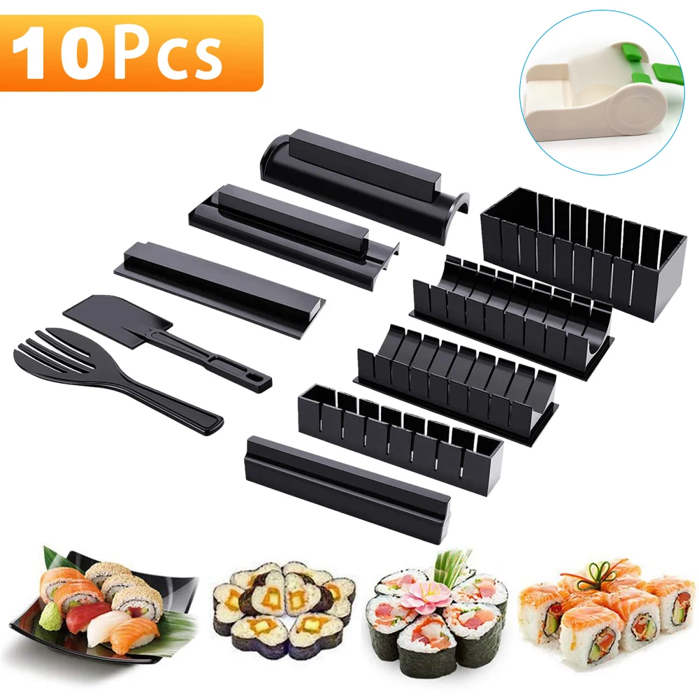 

DIY 10pcs Sushi Maker Rice Mold High Quality Japanese Rice Ball Cake Roll Mold Multifunctional Mould Making Sushi Tools OK 1208