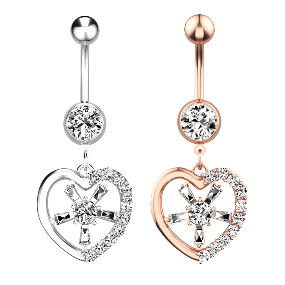 

Surgical Steel Crystal Belly Button Piercing Ring 14G Rosegold Flower Belly Ring Cute Navel Piercing Dangle Heart Belly Ring Lot