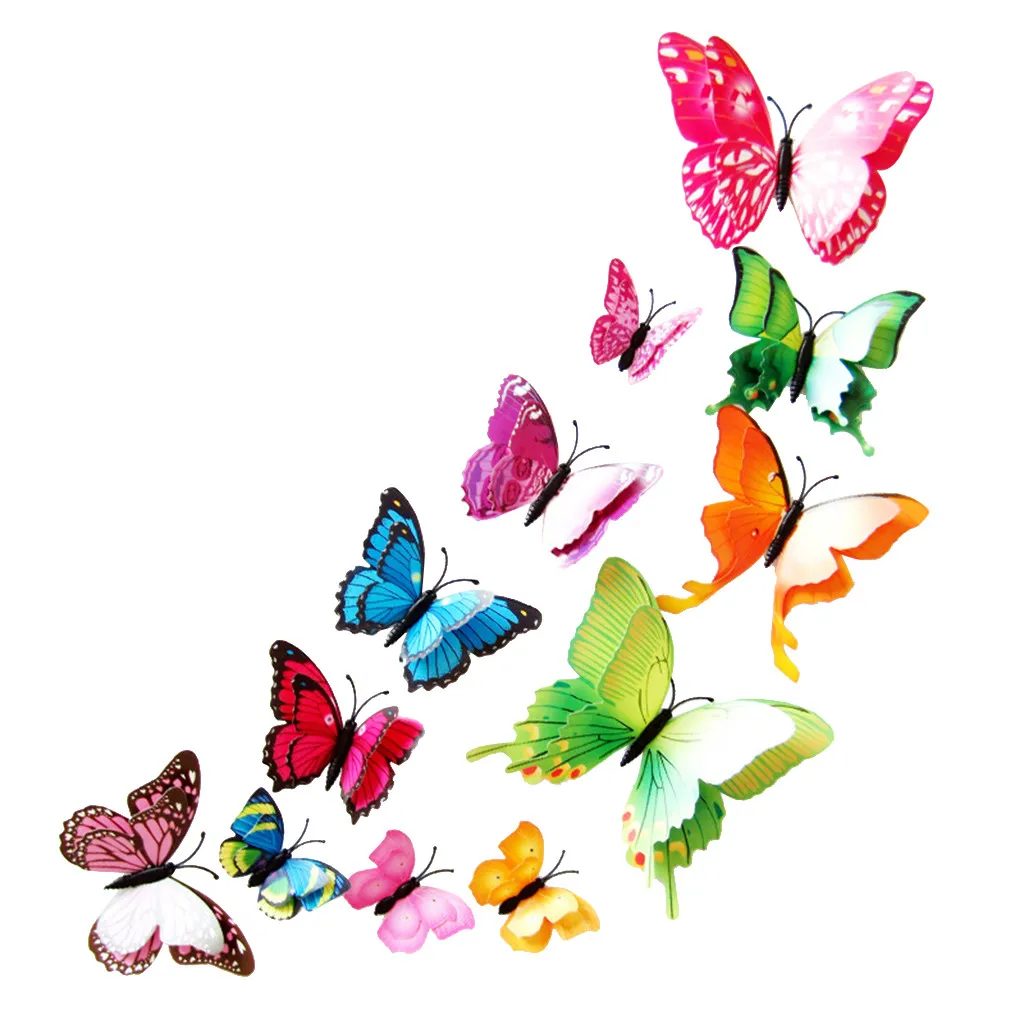 Фото Украшение-Бабочка 3d двухслойные смешанные цвета имитация бабочек настенные