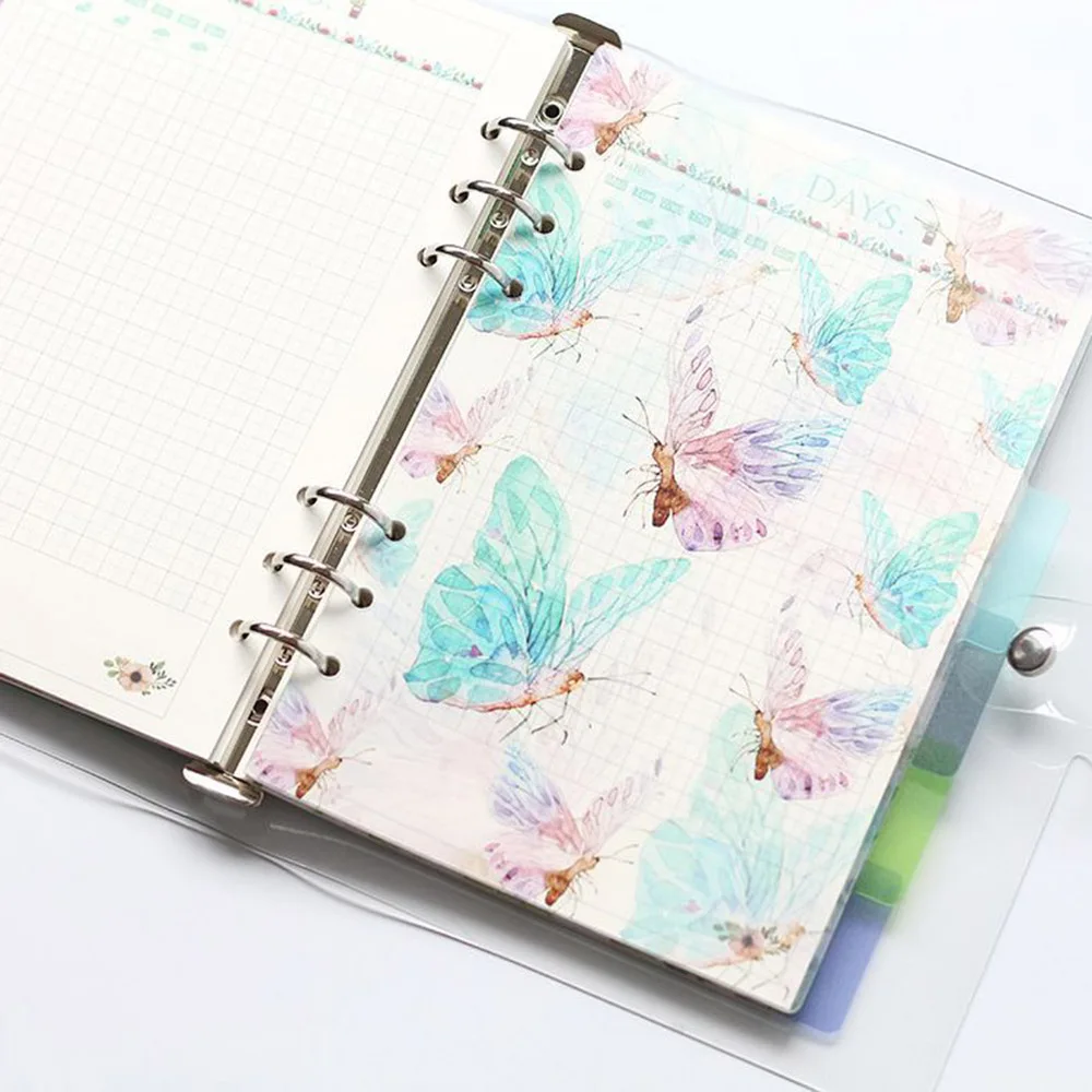 

6pcs A5 Notebook Binders Dividers Set 6 Holes Ring Colored Transparent Divider Page Tab Cards PP Colorful Classification
