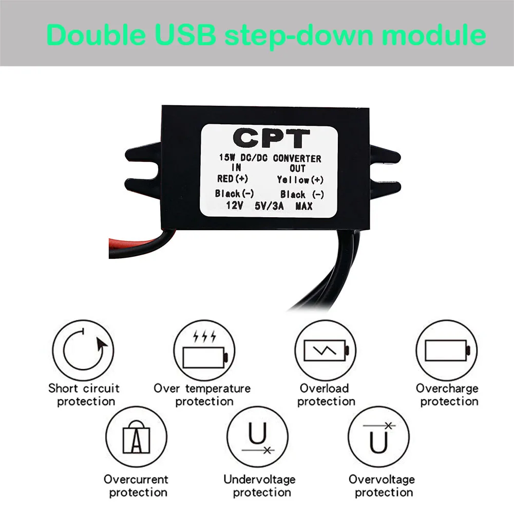 DC модуль преобразователя от 12 В до 5 3 А 15 Вт двойной USB понижающий адаптер питания