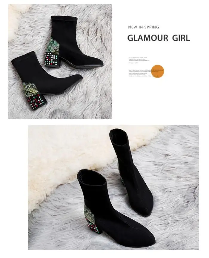 Bootee/женские резиновые сапоги г. Пикантные зимние сапоги до бедра на высоком каблуке на молнии женские ботинки с круглым носком для дождливой погоды