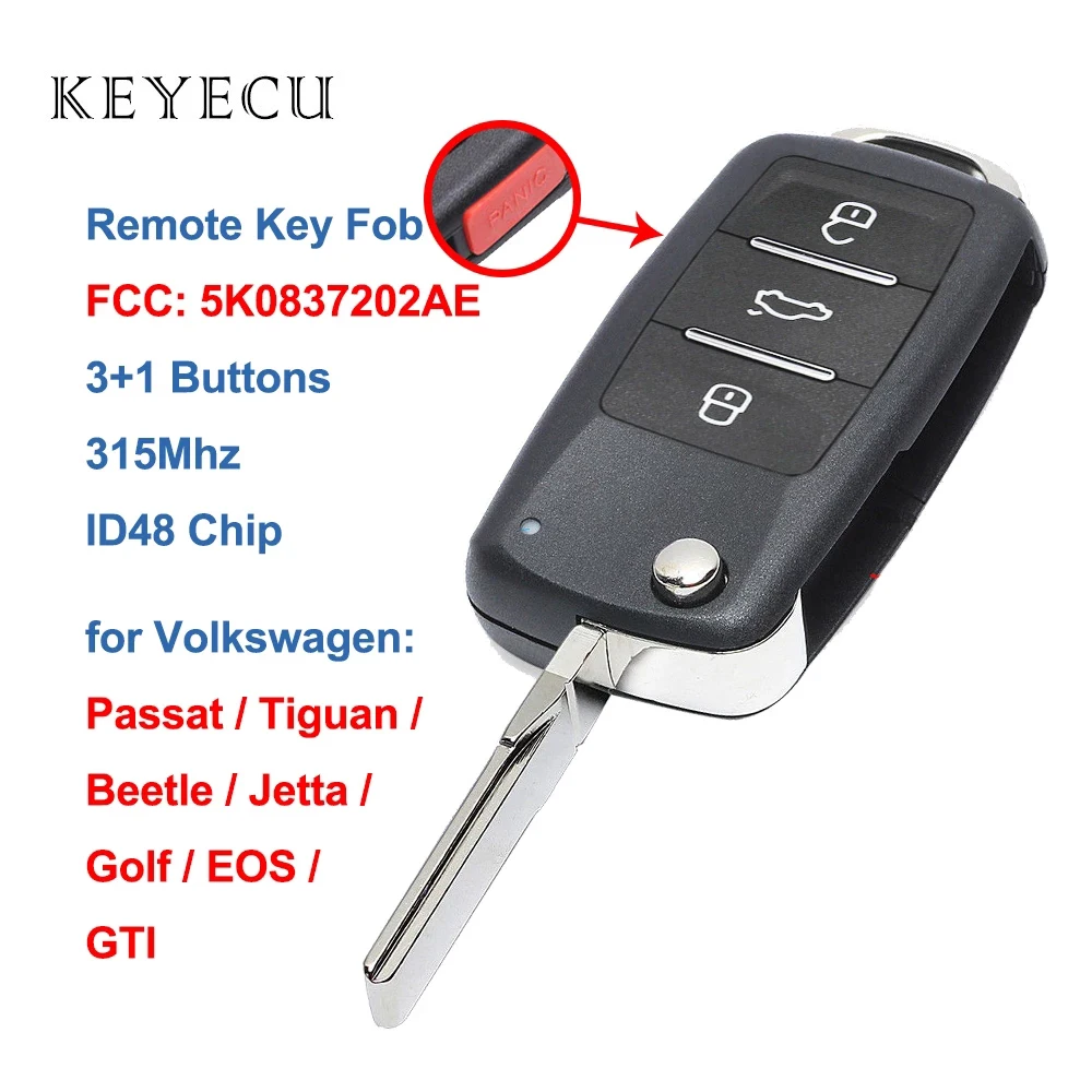 Keyecu дистанционный ключ 4 кнопки 315 МГц ID48 для Volkswagen Beetle Jetta Eos Golf Tiguan GTI 2011 2012 2013