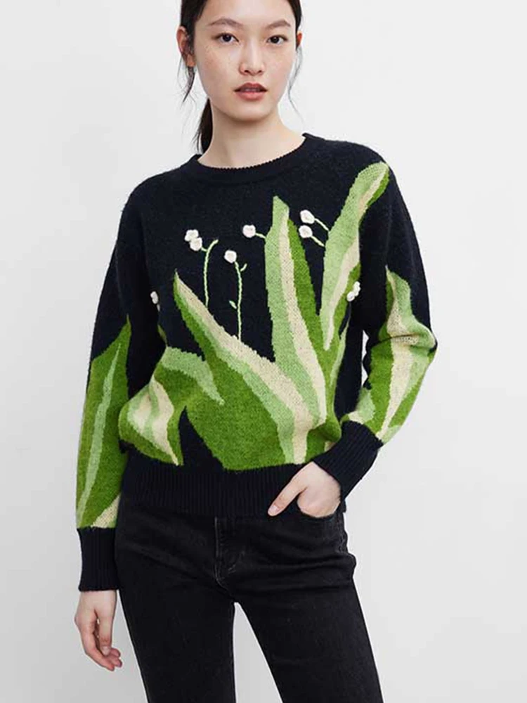 

Свитер вязаный с круглым вырезом и длинным рукавом, на осень/зиму