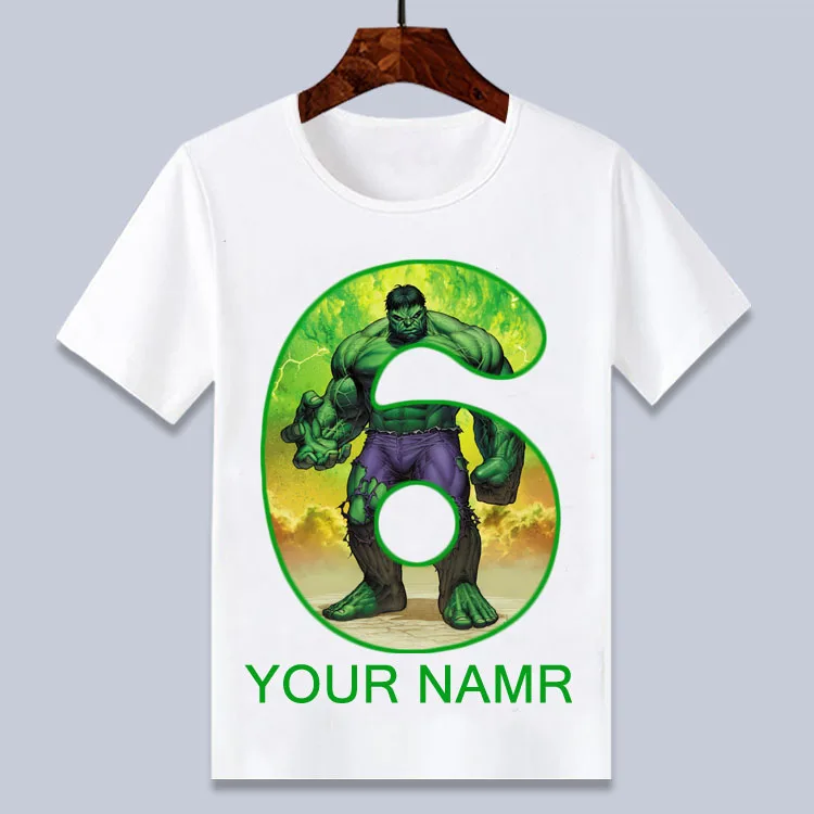 

4-12T super hero Hulk Cartoon wihte happy birthday t shirt for boys and girls summer top birthday gift