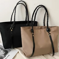 simple large capacity shoulder bag for women 2021 fashion nylon solid color totes ladies street woven strap shopping bag handbag