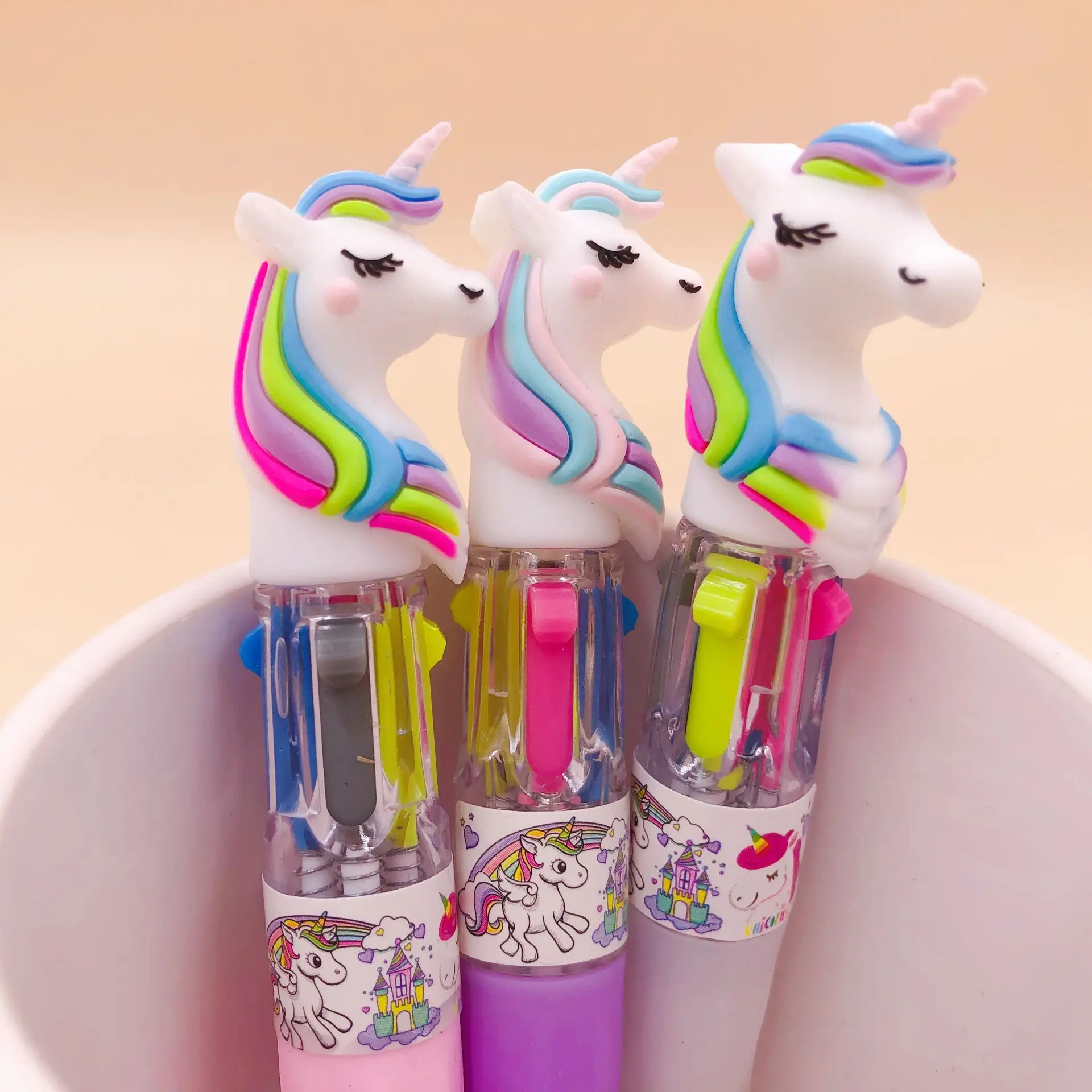 

3 pcs/lot Mini Unicorn Cartoon Silicone 4 Colors Chunky Ballpoint Pen School Office Supply Gift Stationery Papelaria Escolar