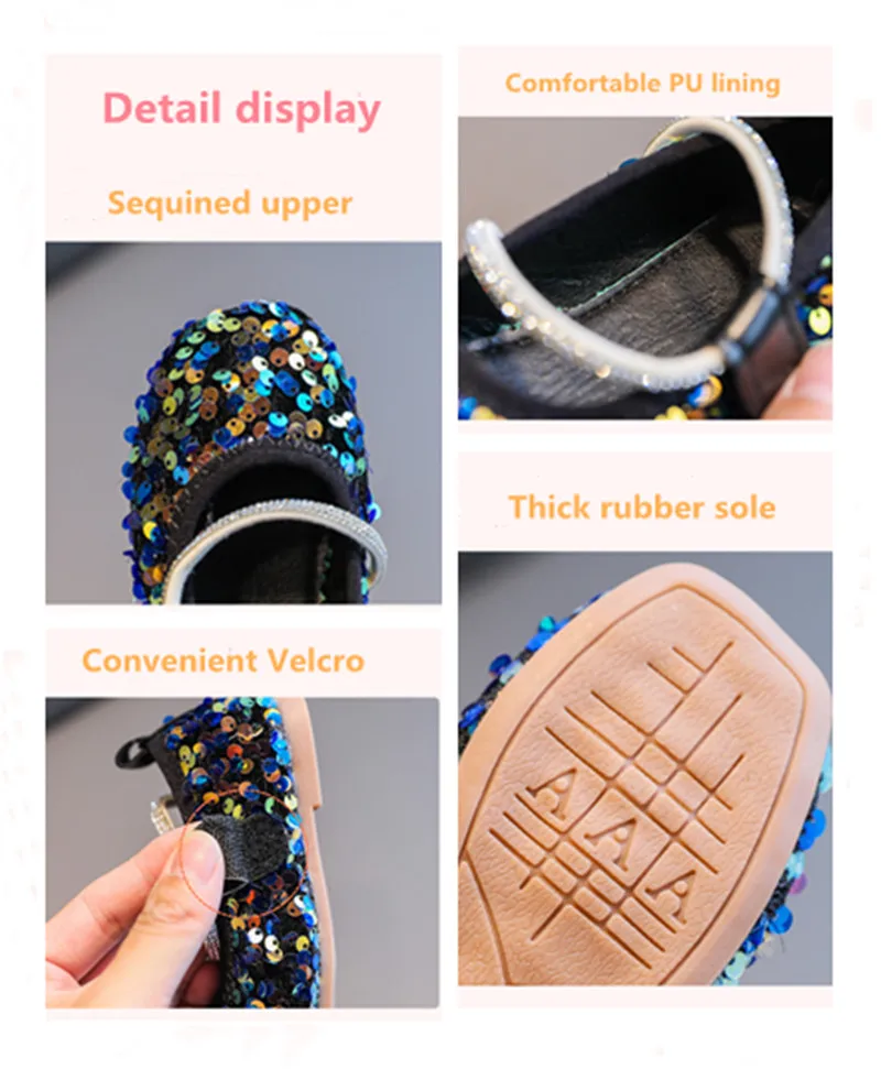 

New Children's Princess Shoes Girls Flat Bling Leather Toddler Sandals Fashion Sequined Soft Children's Ball Shiny Dance Shoes