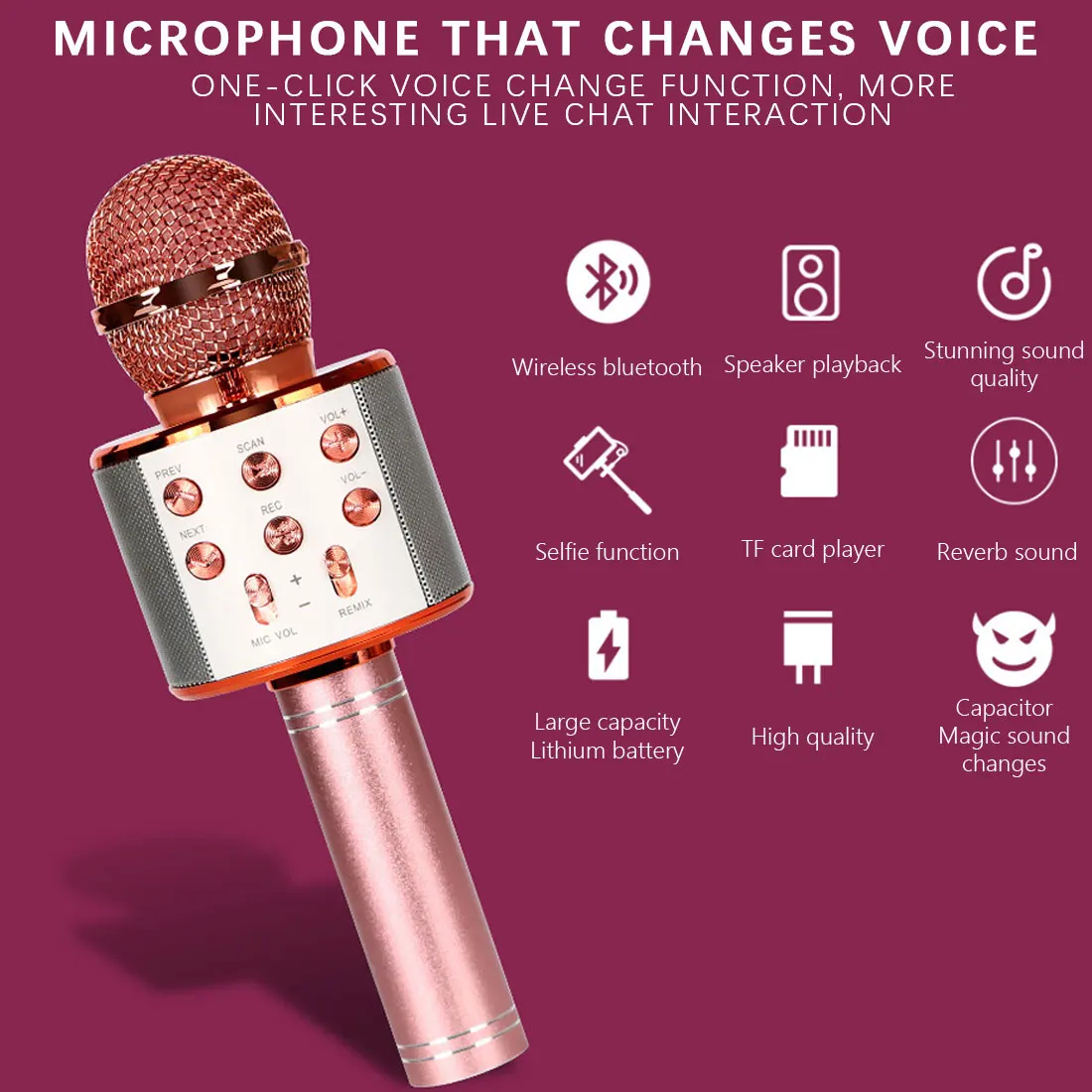 Bluetooth микрофон WS 858 для караоке беспроводной профессиональный ручной вокала с