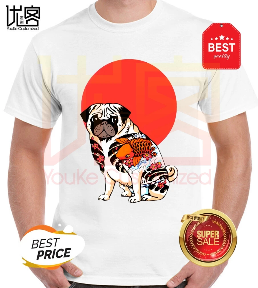 Модные изображением мопса-якудзы Мужская футболка с коротким рукавом