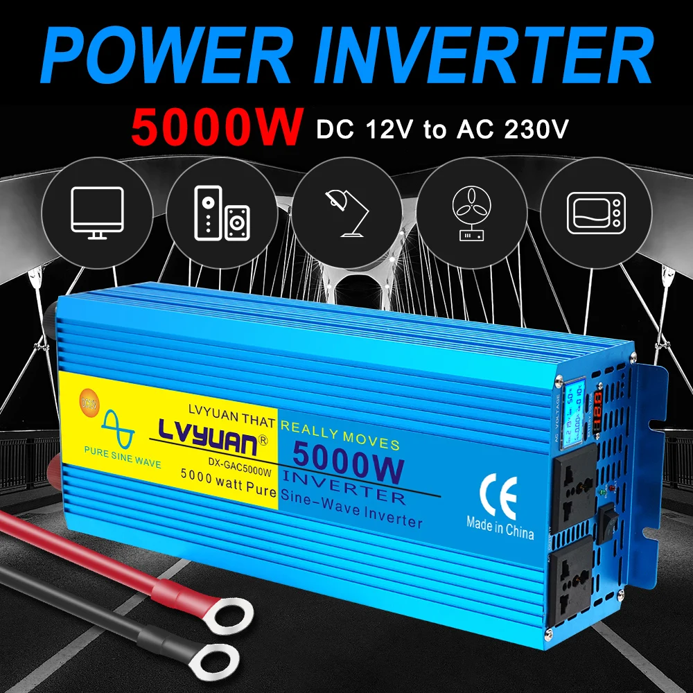 

Pure Sine Wave Inverter DC 12v To AC 220v Power 2000W 3000W 5000W Volt Converter Transformer Car Inversor LED Display Solar