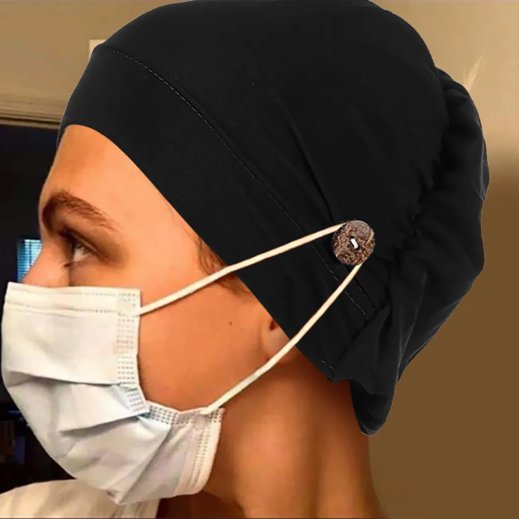 

New Women Men Headbands With Buttons Cap Face Holder Wearing Protect Ears Head Wrap Hat Fashion Solid Windproof Turban Beanies