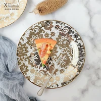 7 inch ceramic plate nordic gold plated plate exquisite flower dessert plate delicious food racket plate household dish plate