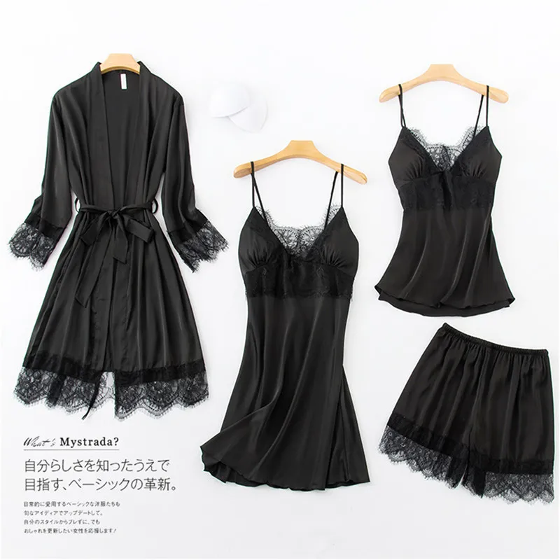 Атласная пижама Daeyard женская одежда для сна Женский пижамный комплект из 4