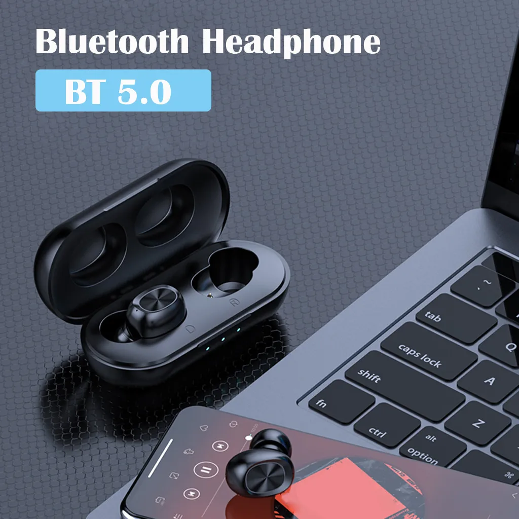 

Беспроводная гарнитура TWS Bluetooth 5,0, портативная игровая стереогарнитура hands-free для iphone, samsung с портативным зарядным чехлом #40